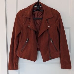 ASTR The Label Faux Suede Moto Jacket‎ Rust Red Cropped XS Anthropology